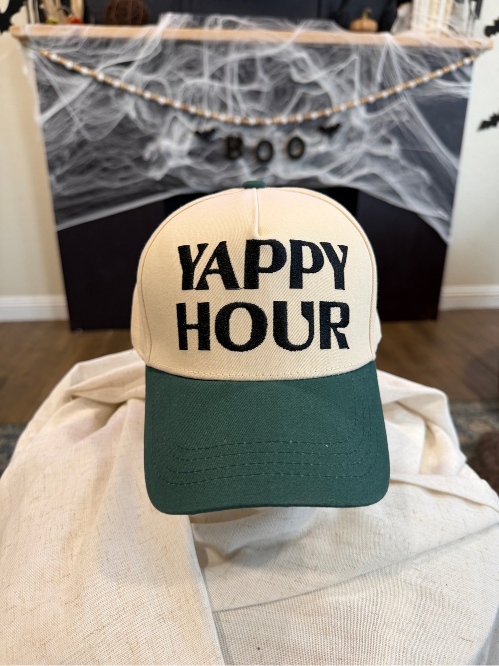 Yappy Hour Two-Tone Trucker Hat - Cream and Green